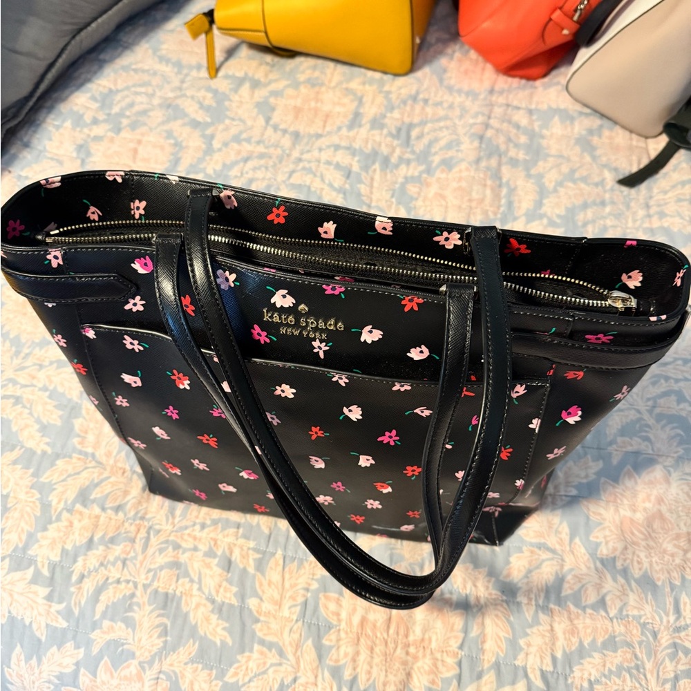 Kate Spade Black Tote with Pink Floral Pattern
